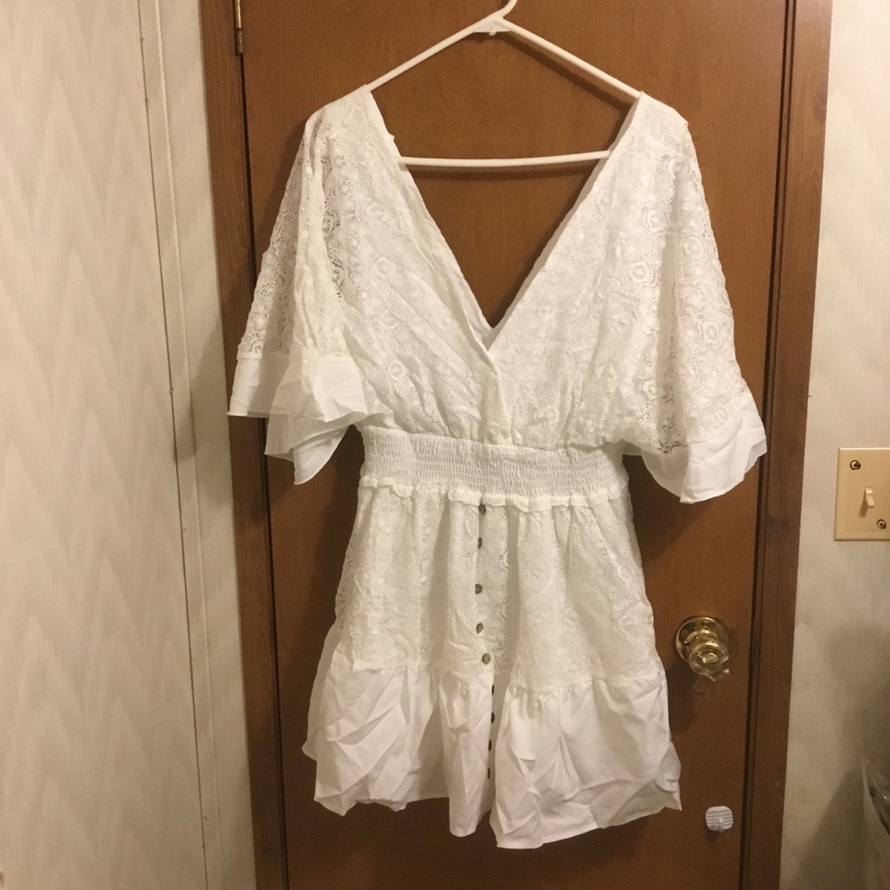 Casual Lace Patchwork Batwing Sleeve V Neck Fashion Summer Loose Dress L - Picture 6 of 7